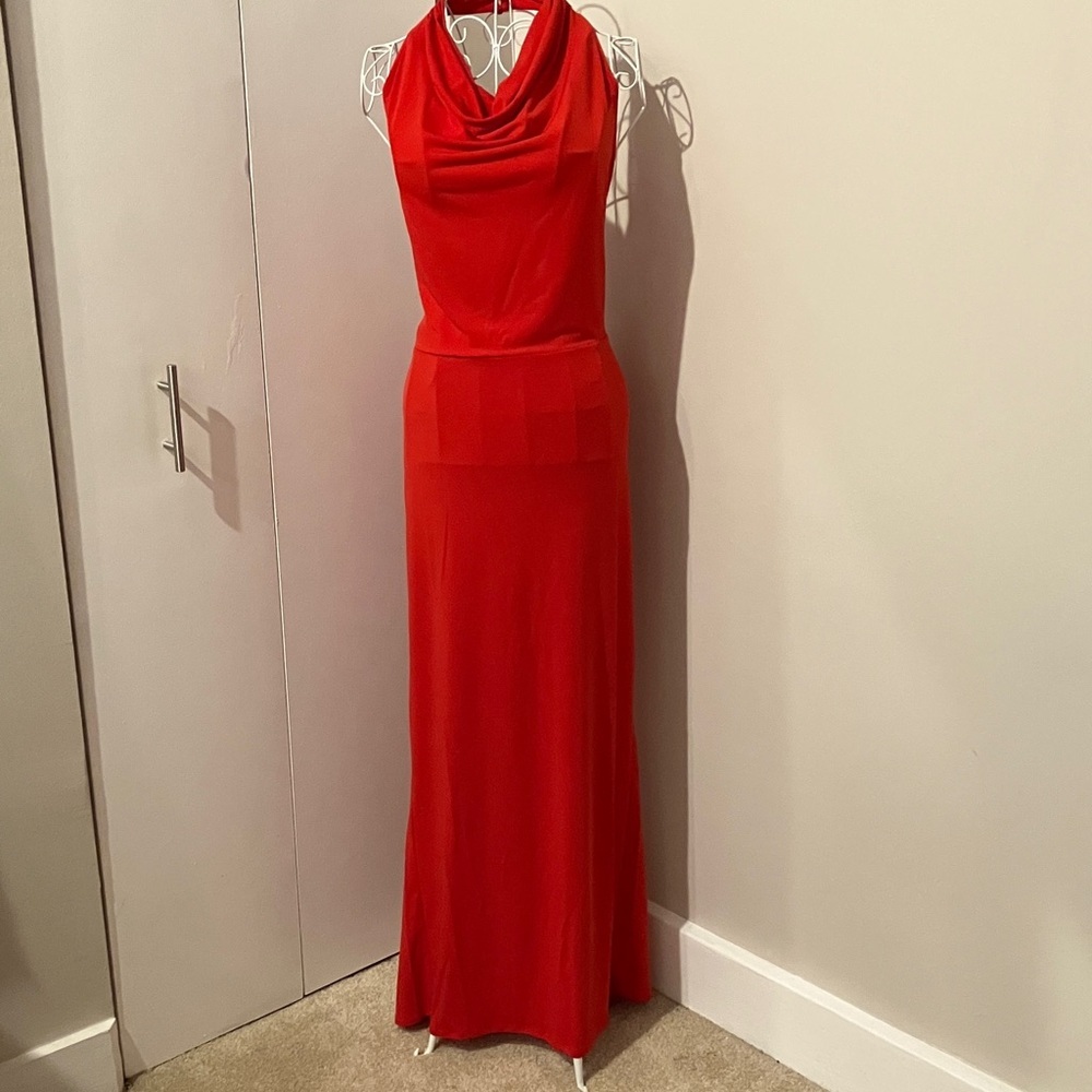 NWT VENUS Vibrant Red Cowlneck Halter Maxi Dress Sz L